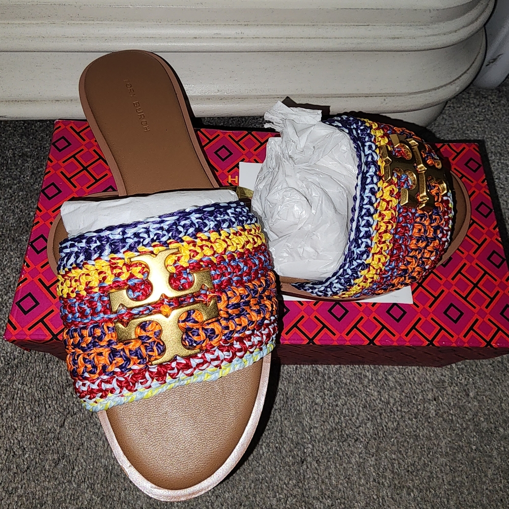 Tory Burch Multicolor Woven Slide Sandals